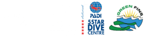 Five marine logos: Manta Trust (manta ray), Marine Megafauna Foundation, PADI 5-Star Dive Centre, Green Fins.