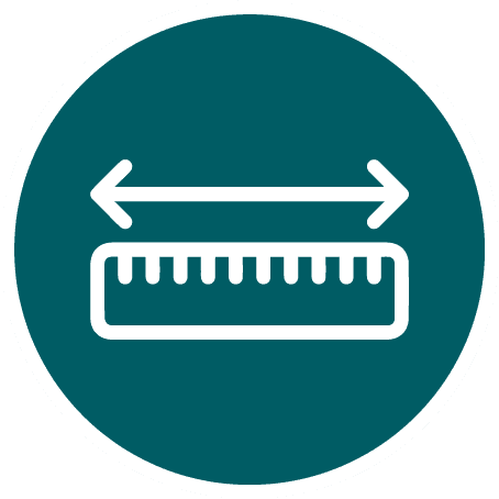 Ruler icon with a horizontal double-headed arrow above, symbolizing width or measurement.