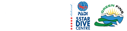 Five marine logos: Manta Trust (manta ray), Marine Megafauna Foundation, PADI 5-Star Dive Centre, Green Fins.